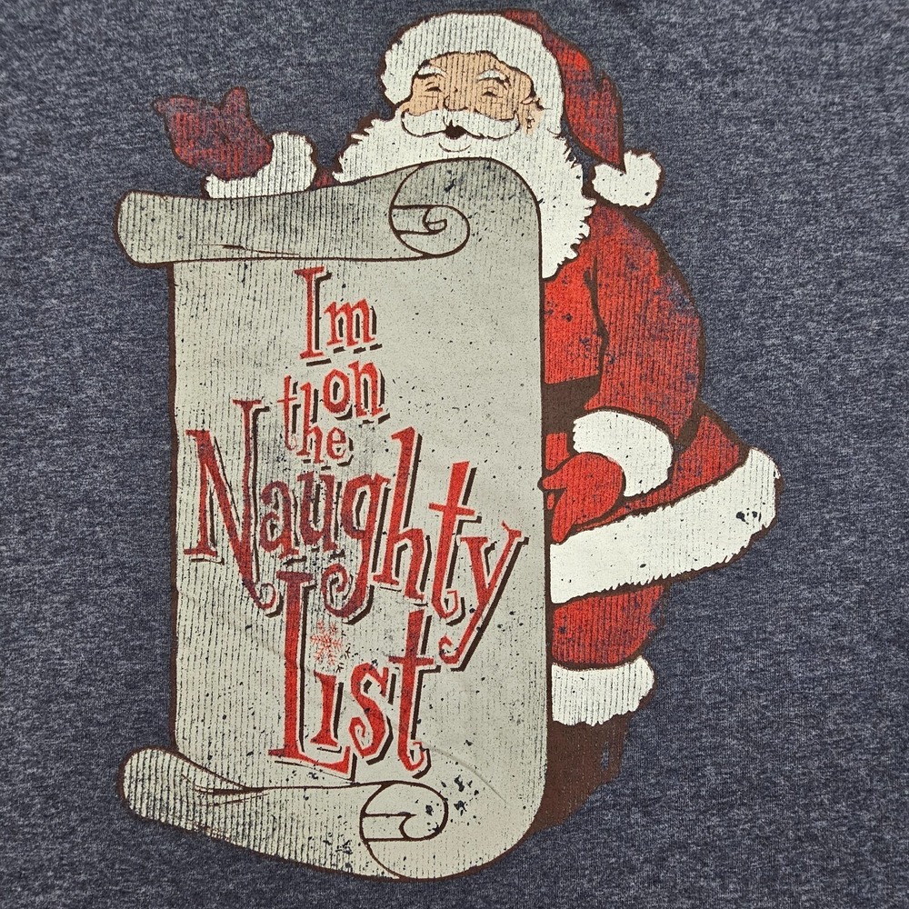 On the Naughty List Santa Blue Short Sleeve Cotton Blend T-Shirt Men's 2XL